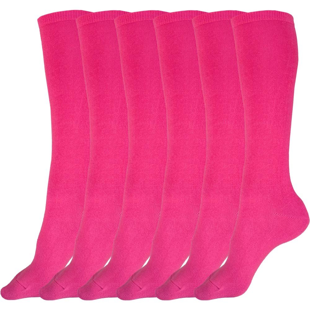 juDanzy 3 Pairs of Boys and Girls Solid Knee High Uniform Socks for School, Soccer, Football, AFO etc. (10-15 Years (Shoe SIze 5-8), Hot Pink)