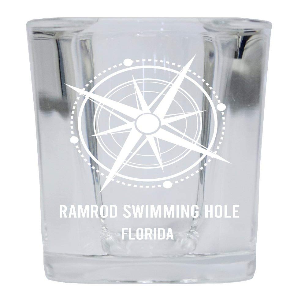 Ramrod Swimming Hole Souvenir 2 Ounce Square Shot Glass laser etched Compass Design