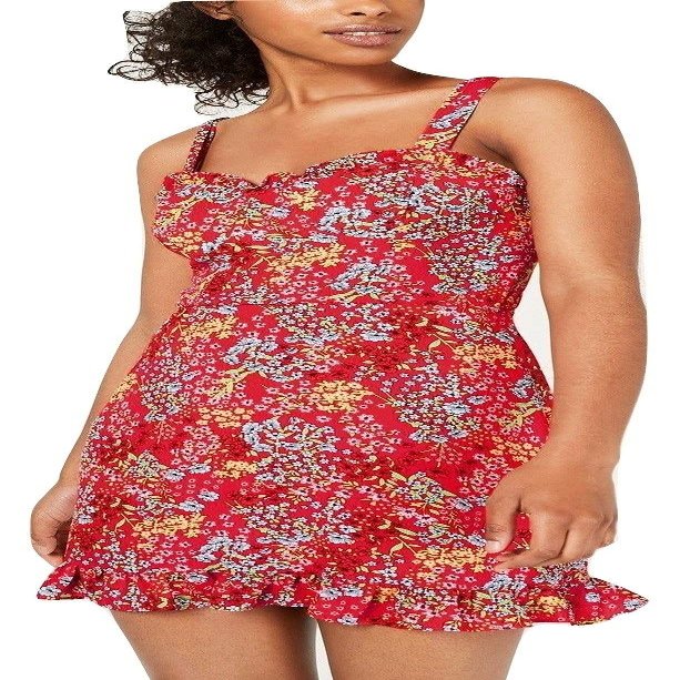 B. Darlin Womens Juniors Tie Shoulder Floral Slip Dress Red 1/2