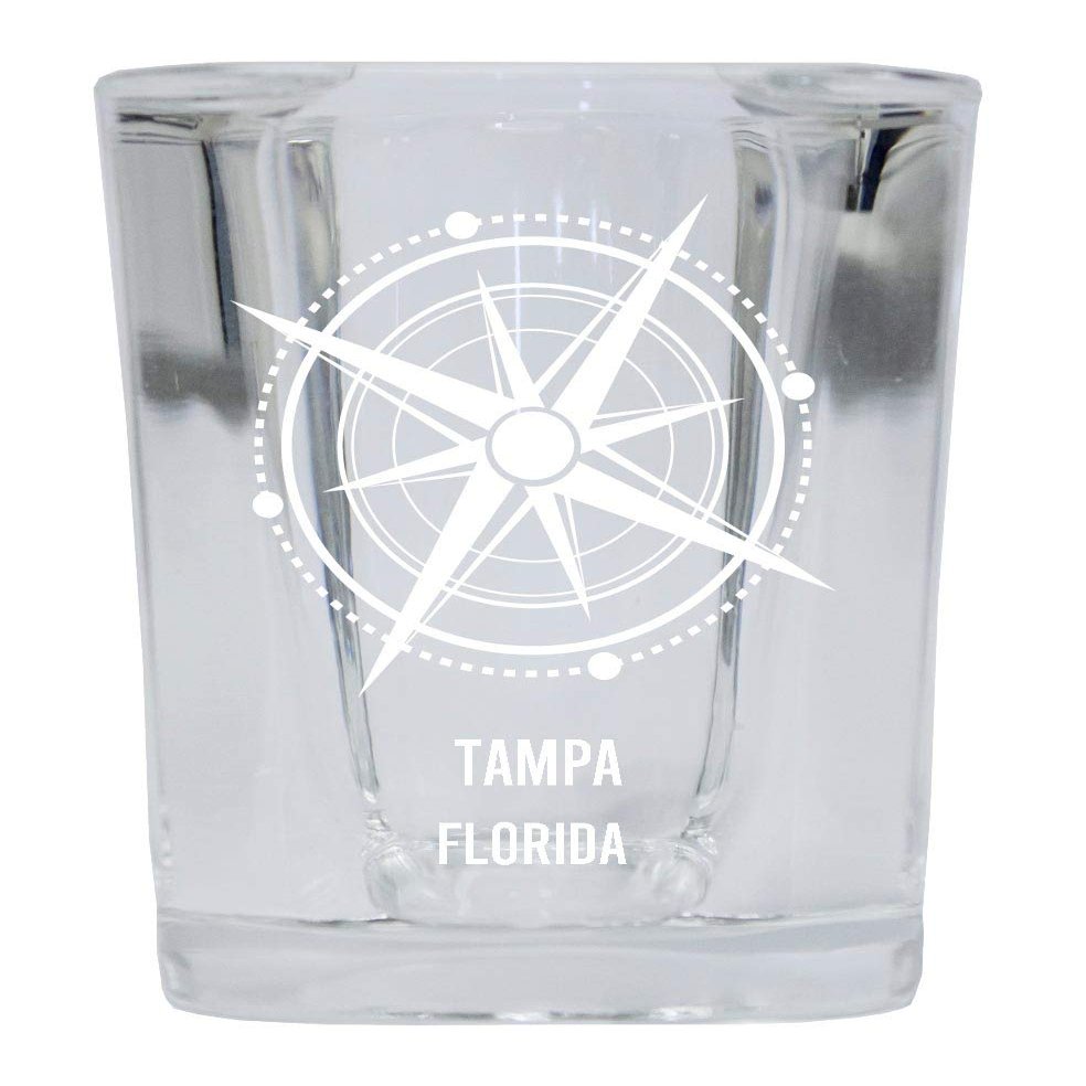 Tampa Souvenir 2 Ounce Square Shot Glass laser etched Compass Design
