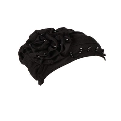 HZUX Big Flower Turbans for Women Soft Head Headwear India Hat Hijab Scarfs Cap Black
