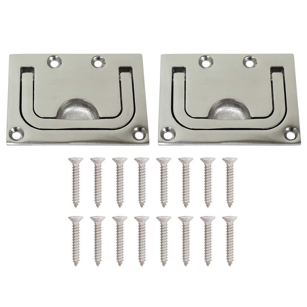 ApplianPar Boat Marine Locker Hatch Latch Cabinet Flush Mount Lifting Ring Stainless Steel Hidden Recessed Furniture Square Flush Pull Ring Handles Pack of 2 with Mount Screws
