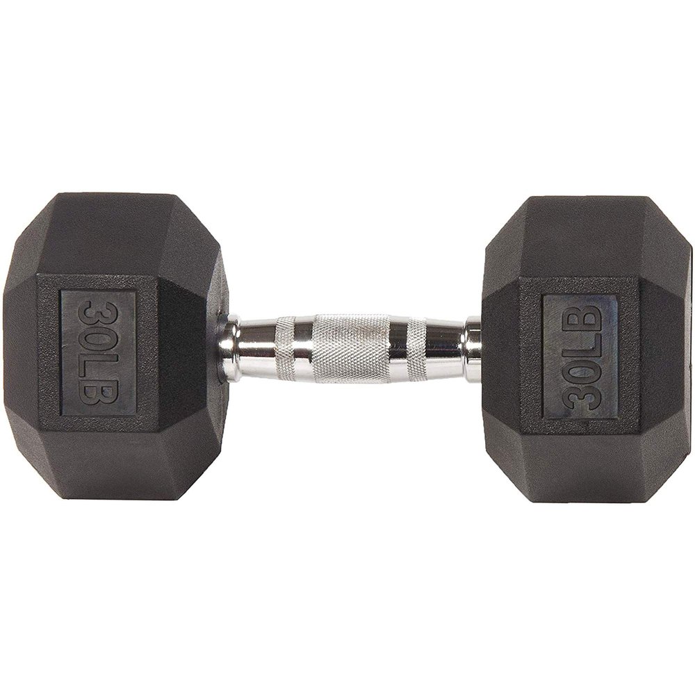 Fitvids Sporzon! Rubber Encased Hex Dumbbell, Single, Black