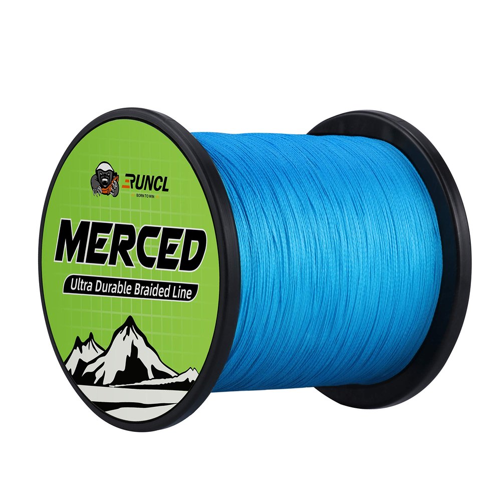 RUNCL Braided Fishing Line Merced, 8 Strands Braided Line - Proprietary Weaving Tech, Thin-Coating Tech, Stronger, Smoother - Fishing Line for Freshwater Saltwater (Blue, 65LB(29.5kgs), 300yds)