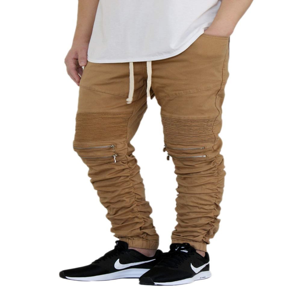 AIRNINE Men's Premium Twill Drop Crotch Jogger Pants S-5XL (Shirring_Wheat, XXX-Large)