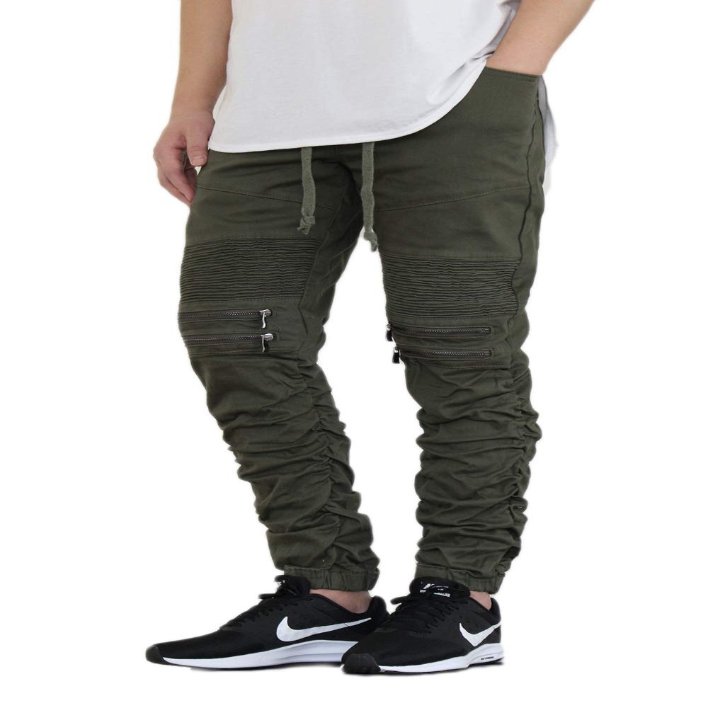 AIRNINE Men's Premium Twill Drop Crotch Jogger Pants S-5XL (Shirring_Olive, XXX-Large)