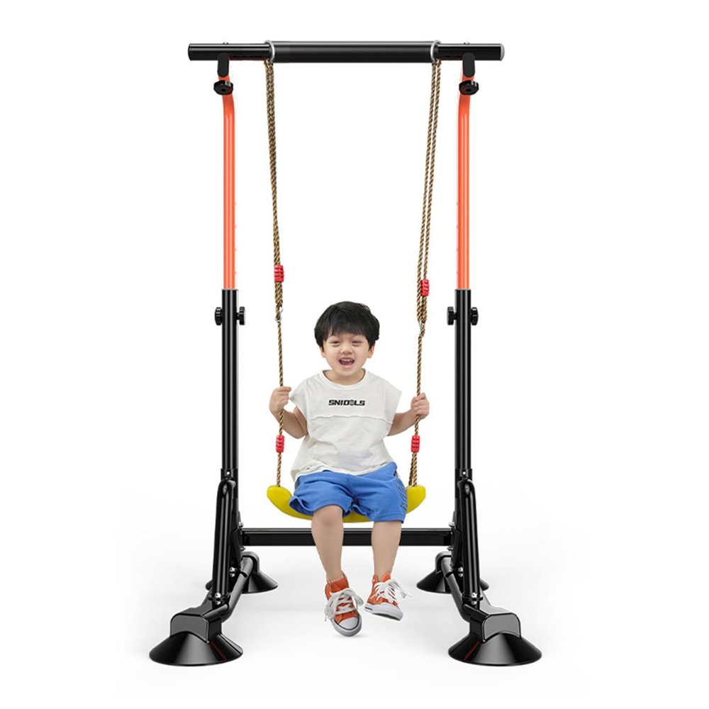LXLZYXSF Adjustable Height Gymnastic Horizontal Bars Kids Pullup Bar Stand, Free Standing Sturdy Training Bar, Gift for Girls Boys (Color : with Swings Seat)
