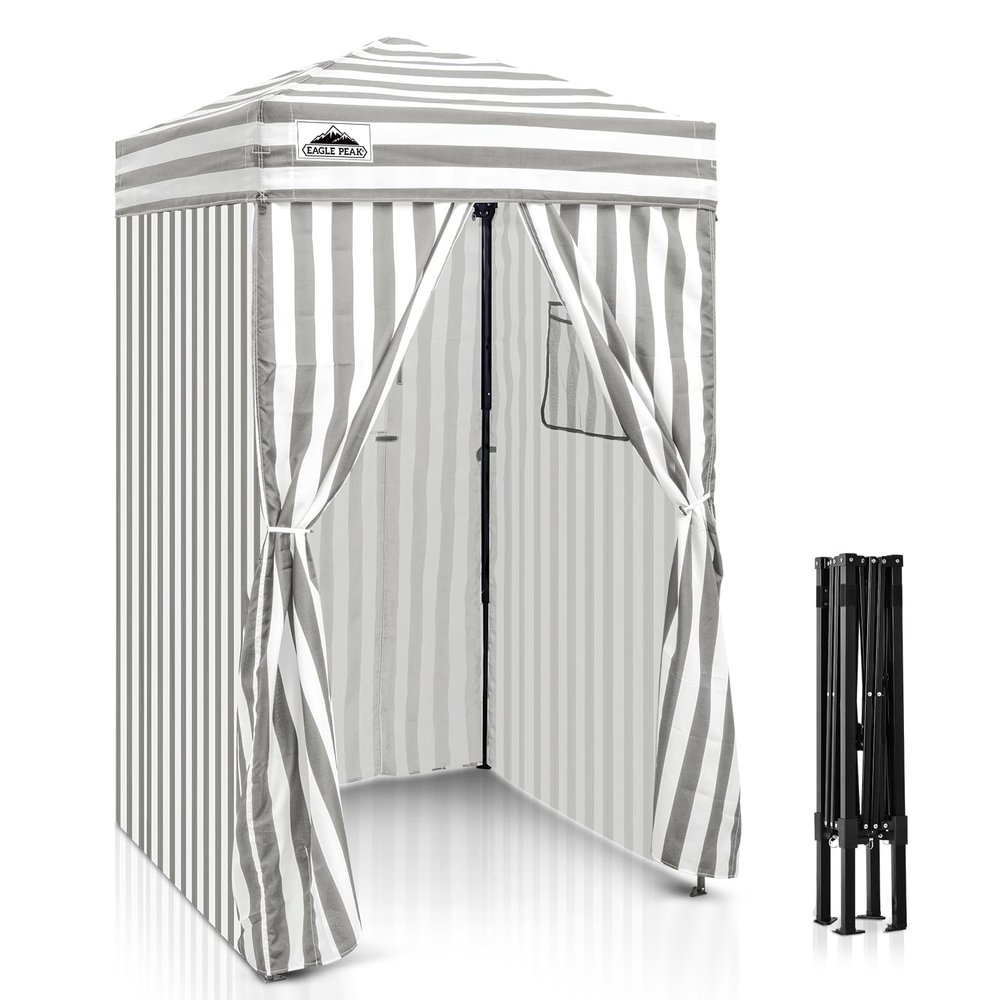 EAGLE PEAK Flex Ultra Compact 4x4 Pop-up Canopy, Sun Shelter, Changing Room, Portable Privacy Canopy Cabana for Pool, Fashion Photoshoots, or Camping, Gray/White