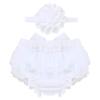 Hularka Infant Newborn Baby Girls Ruffled Tutu Bloomer Diaper Shorts Cover and Headband Set Photo Shoot Props Outfits White 6-9 Months view 1