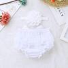 Hularka Infant Newborn Baby Girls Ruffled Tutu Bloomer Diaper Shorts Cover and Headband Set Photo Shoot Props Outfits White 6-9 Months view 4
