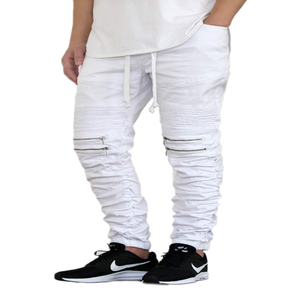 AIRNINE Men's Premium Twill Drop Crotch Jogger Pants S-5XL (Shirring_White, 2X-Large)