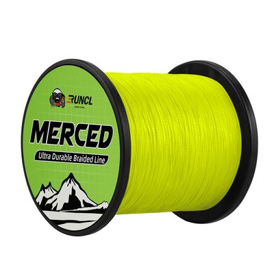 RUNCL Braided Fishing Line Merced, 8 Strands Braided Line - Proprietary Weaving Tech, Thin-Coating Tech, Stronger - Fishing Line for Freshwater Saltwater (Hi-Vis Yellow, 100LB(45.4kgs), 300yds)