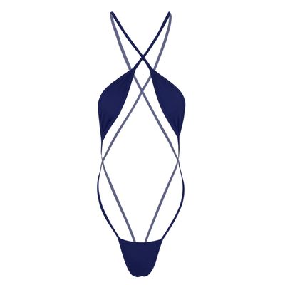 Hularka Woman Micro Bikini Thong Swimsuit One Piece Bodysuit Monokini Swimwear Slingshot Lingerie Navy Blue Medium