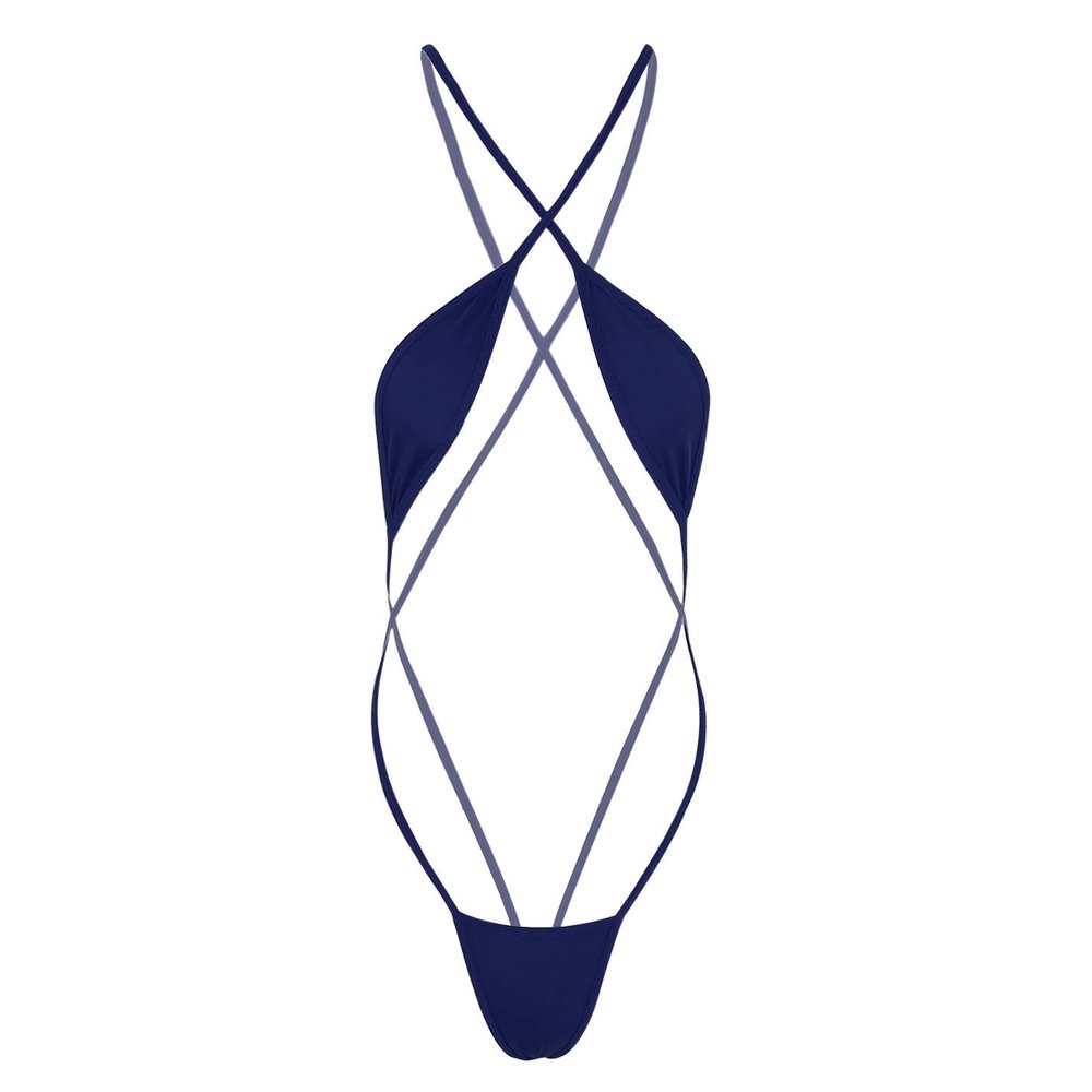 Hularka Woman Micro Bikini Thong Swimsuit One Piece Bodysuit Monokini Swimwear Slingshot Lingerie Navy Blue Medium