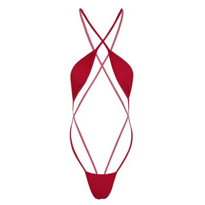 Hularka Woman Micro Bikini Thong Swimsuit One Piece Bodysuit Monokini Swimwear Slingshot Lingerie Red Medium