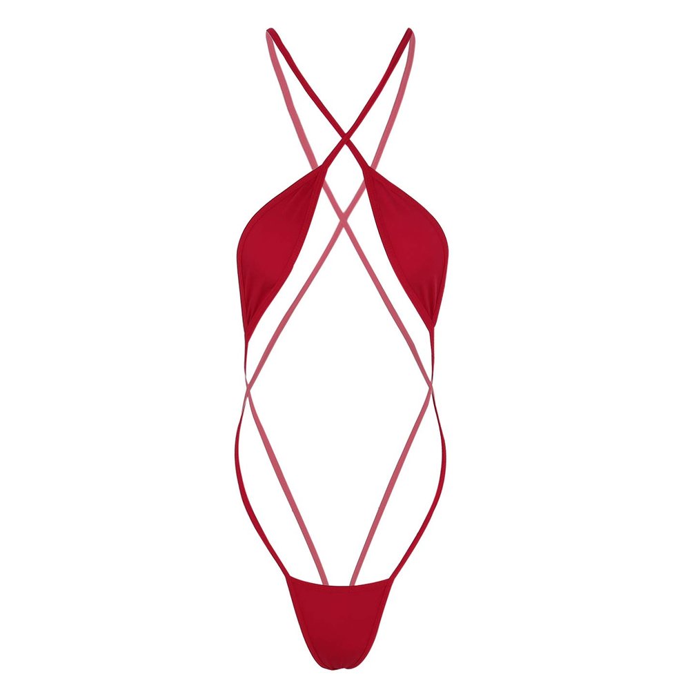 Hularka Woman Micro Bikini Thong Swimsuit One Piece Bodysuit Monokini Swimwear Slingshot Lingerie Red Medium