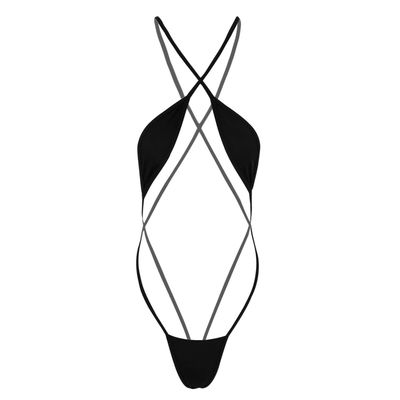 Hularka Woman Micro Bikini Thong Swimsuit One Piece Bodysuit Monokini Swimwear Slingshot Lingerie Black Medium