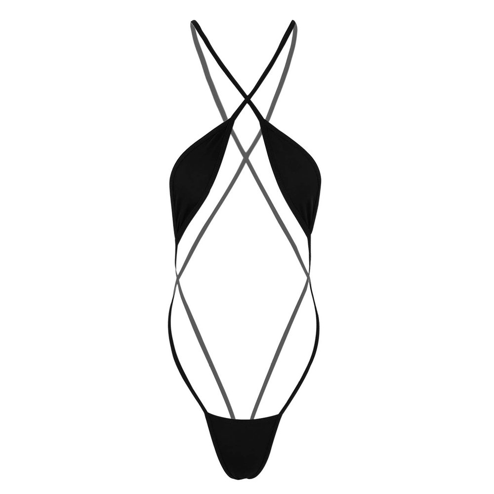 Hularka Woman Micro Bikini Thong Swimsuit One Piece Bodysuit Monokini Swimwear Slingshot Lingerie Black Medium