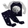 Glow in The Dark Moon Space Little Boys Long Sleeve Pajamas Sets 100% Cotton Sleepwear Toddler Kids Pjs Size 4T Blue view 1