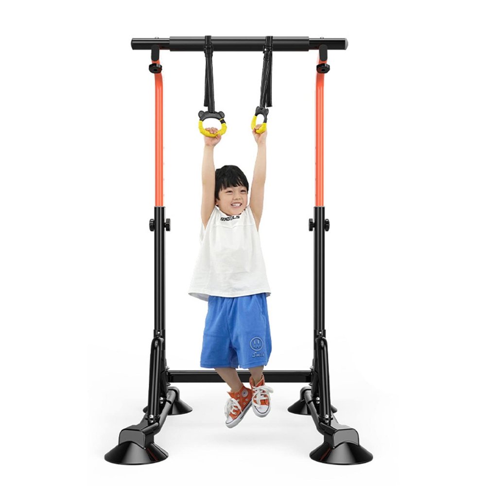 LXLZYXSF Adjustable Height Gymnastic Horizontal Bars Kids Pullup Bar Stand, Free Standing Sturdy Training Bar, Gift for Girls Boys (Color : with Gymnastic Rings)