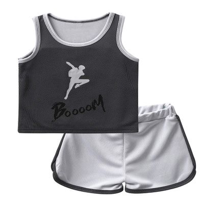 Agoky Kids Boys Girls Activewear Outfit Sleeveless Tops Vest Shorts Tracksuit Set for Sports Running Exercise Fitness Grey 5-6