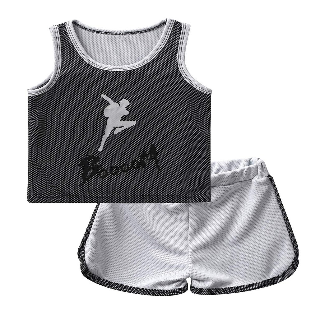 Agoky Kids Boys Girls Activewear Outfit Sleeveless Tops Vest Shorts Tracksuit Set for Sports Running Exercise Fitness Grey 5-6