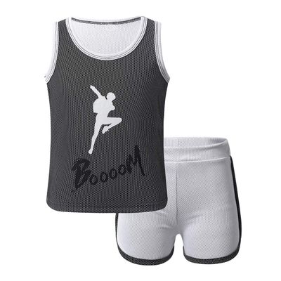 winying 2PCS Girls Sports Outfit Sleeveless Vest Top with Shorts Set Gym Workout Running Tracksuit Grey 5-6 (120)