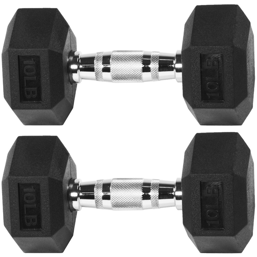 Fitvids Premium Rubber Encased Hex Dumbbell, 10LB Pair