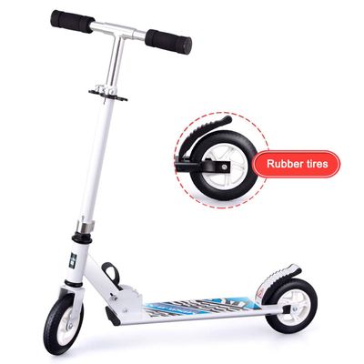 Durable Push Scooter Kick Scooter with Big Wheels Lean-to-Steer Folding Design Lightweight Alloy Deck Quick-Release Folding System Rear Wheel Brake,White