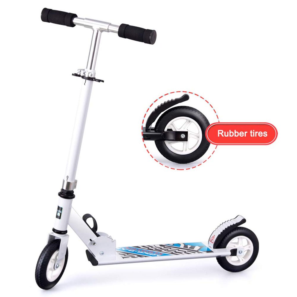 Durable Push Scooter Kick Scooter with Big Wheels Lean-to-Steer Folding Design Lightweight Alloy Deck Quick-Release Folding System Rear Wheel Brake,White