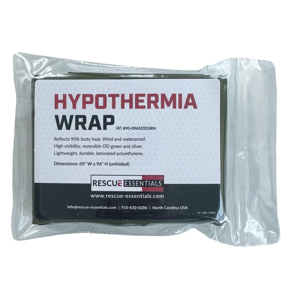 Rescue Essentials Hypothermia Wrap Blanket, Oversized 60" x 96", Mylar/Lightweight Polyethylene Fabric (OD Green)