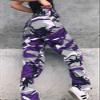 ZODLLS Women's Camo Pants Cargo Trousers Cool Camouflage Pants Elastic Waist Casual Jogger Pants with Pocket Purple Camo-M view 2