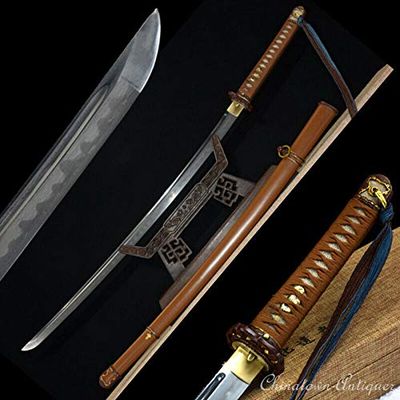 GLW Sword Japanese Military Officer's Sword Folded Combat Steel Clay Tempered Blade #1347