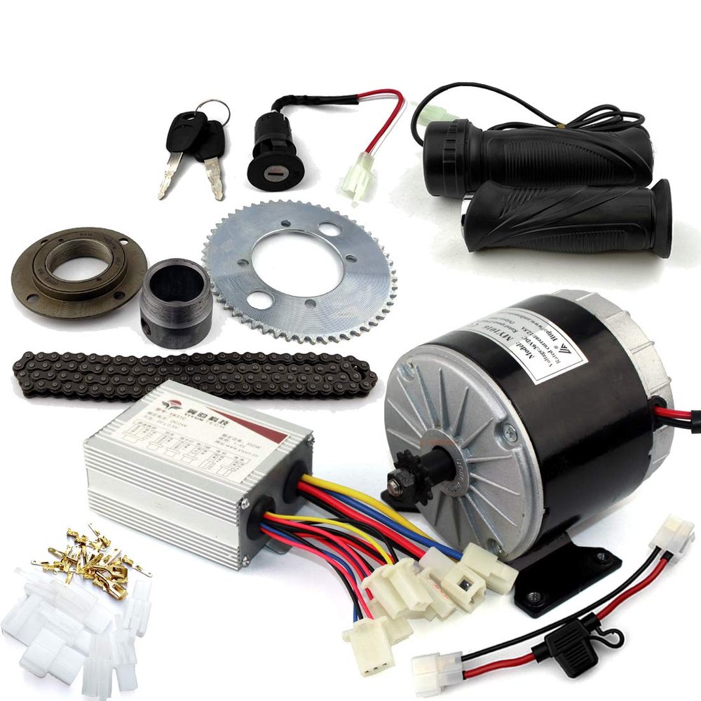 24V36V 350W Mini Bike Motor with No Teeth Flywheel 25H Chain Sprocket Speed Control Handle and Power Lock Switch (Handle kit 36V)