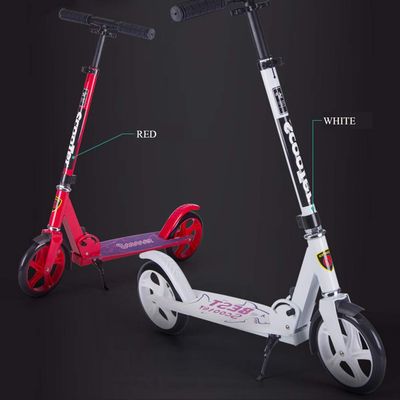 WRRAC-Trampolines Scooters 2 Wheeled Folding Kick Scooter with Adjustable Handlebar Rear Brake Shock Absorption Mechanism Foot Scooter for Youth and Adult, Red, White