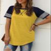 Adibosy Women Summer Casual Shirts: Short Sleeve Striped Tunic Tops - Womens Color Block Tee Tshirt Blouses Yellow L view 2