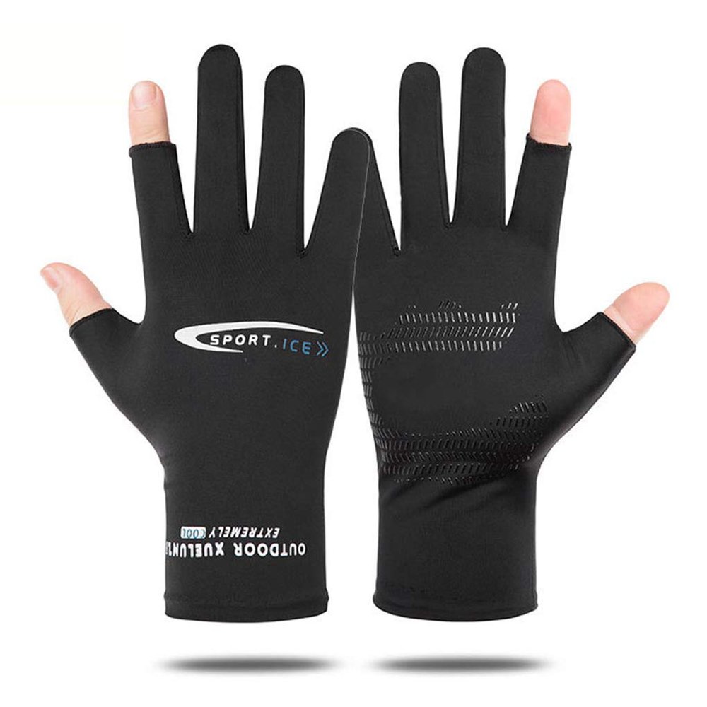 Holiberty Lightweight Silk Summer Gloves Non-Slip Outdoor Sports Driving Cycling Gloves Winter Warm Running Glove Liner Sun UV Protection Fishing Gloves for Women Men (Black, 2/5 Fingerless)