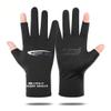 Holiberty Lightweight Silk Summer Gloves Non-Slip Outdoor Sports Driving Cycling Gloves Winter Warm Running Glove Liner Sun UV Protection Fishing Gloves for Women Men (Black, 2/5 Fingerless) view 1