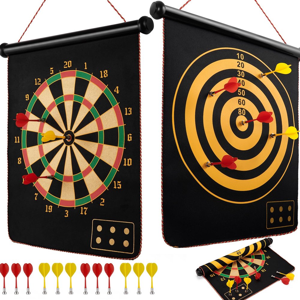 BATURU Magnetic Dart Board for Kids, Teens, and Adults  Double-Sided Dart Board Game with Strong Magnetic Darts, Roll-Up Portable Design, Gifts for Teen Boys, Family Parties, Camping, and Birthdays