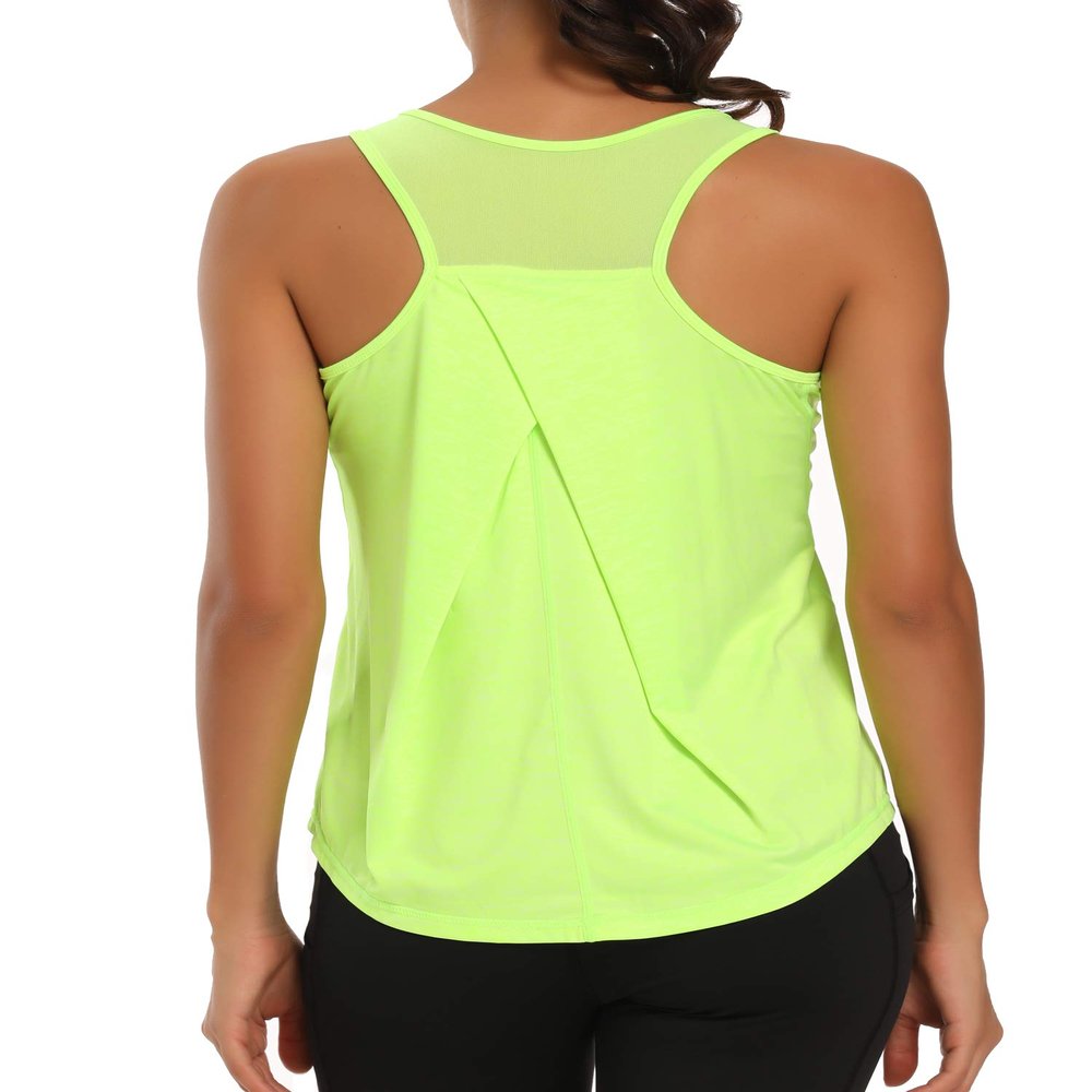 Aeuui Womens Workout Tops for Women Racerback Tank Tops Mesh Yoga Shirts Athletic Running Tank Tops Sleeveless Gym Clothes Fluorescent Yellow