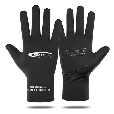 Lightweight Silk Summer Gloves Non-Slip Outdoor Sports Driving Cycling Gloves Winter Warm Running Glove Liner Sun UV Protection Fishing Gloves for Women Men (Black, Full Fingers without touchscreen)