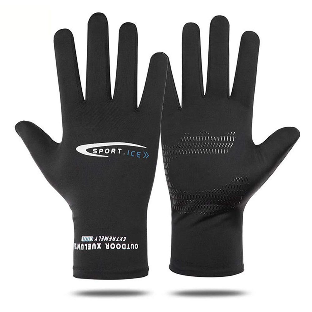 Lightweight Silk Summer Gloves Non-Slip Outdoor Sports Driving Cycling Gloves Winter Warm Running Glove Liner Sun UV Protection Fishing Gloves for Women Men (Black, Full Fingers without touchscreen)