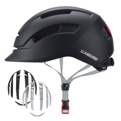 SLANIGIRO Adult Bike Helmet for Men Women - Bicycle Urban Road Helmet with Replacement Pads - Adjustable Fit System & Tail Light