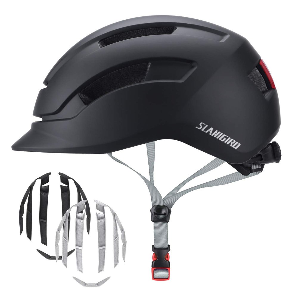 SLANIGIRO Adult Bike Helmet for Men Women - Bicycle Urban Road Helmet with Replacement Pads - Adjustable Fit System & Tail Light