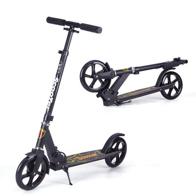 WRRAC-Trampolines Foldable Adult Scooter, 3 Levels Adjustable Height, 2 Big Wheels Freestyle Kick Scooter with Foot Brake Disc Brake Pad for Teens Young Support 100KG Weight