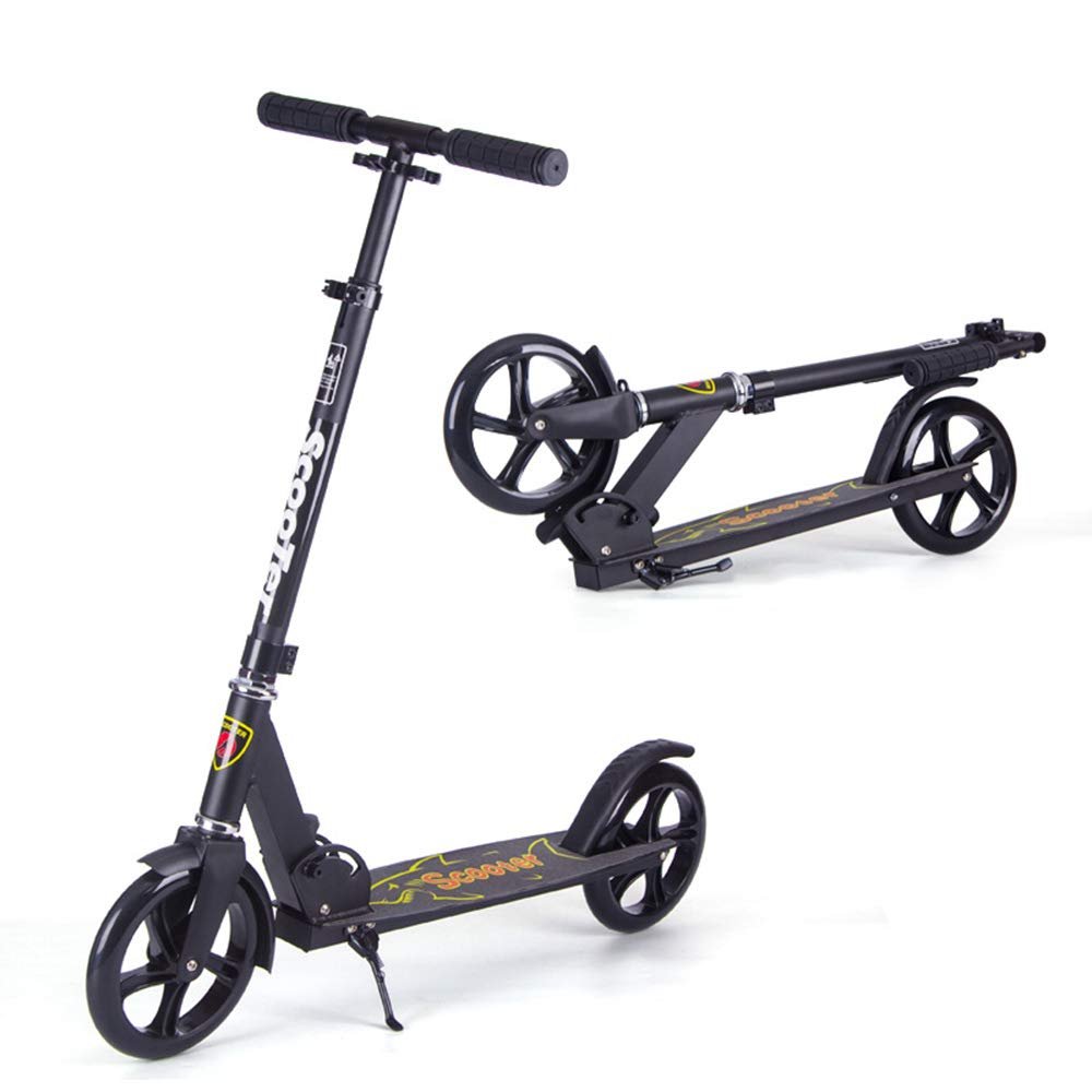 WRRAC-Trampolines Foldable Adult Scooter, 3 Levels Adjustable Height, 2 Big Wheels Freestyle Kick Scooter with Foot Brake Disc Brake Pad for Teens Young Support 100KG Weight
