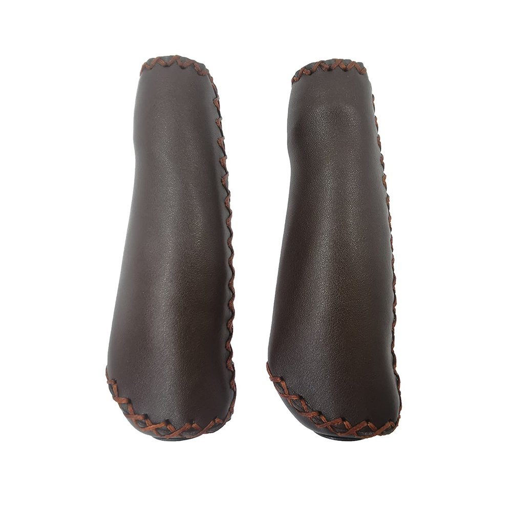 UPANBIKE Bike Grips Ergonomic Design Handmade Sewing Push On Leather Handlebar Grips (Coffee/Long)