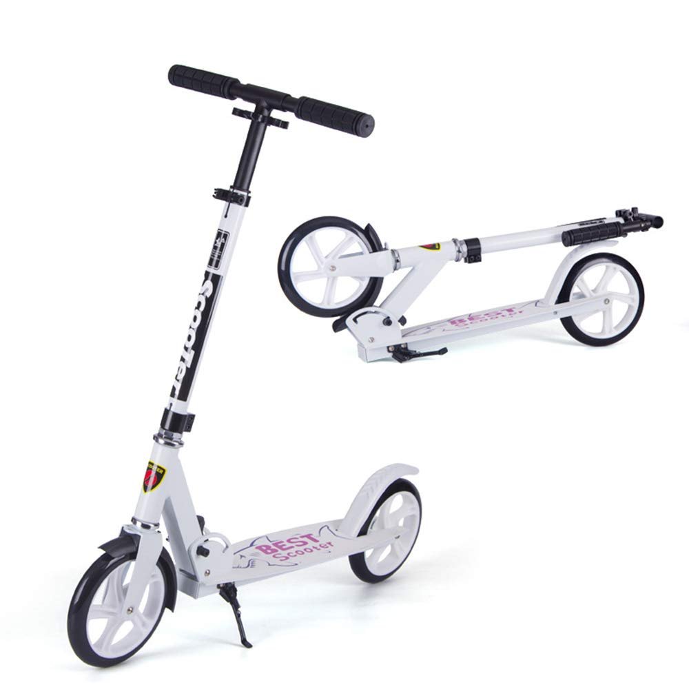 WRRAC-Trampolines Scooters 2 Wheeled Folding Kick Scooter with Adjustable Handlebar Rear Brake Shock Absorption Mechanism Foot Scooter for Youth and Adult