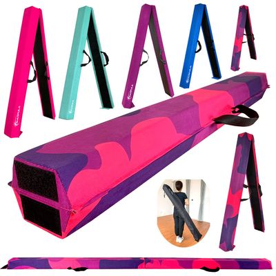 MARFULA 8ft/9ft Folding Gymnastics Balance Beam - Extra Firm - Suede - Non Slip Base for for Home/Gym/Club (5, 9 FT) PinkPurple-Camo