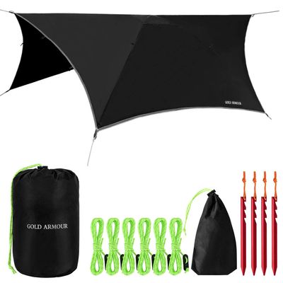 Gold Armour Rainfly Tarp for Hammock and Tent, Waterproof Lightweight Camping Accessories, Survival Gear, Black